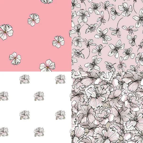 Conjunto de acuarela de patrón sin costura de flores de flor en estilo de boceto. Ilustración rosa pastel para fondo, textura, envoltura, textil. Pinzas florales doodl —  Fotos de Stock