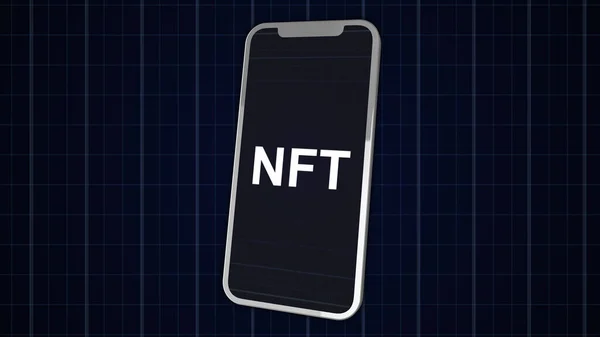 Smartphone Moderno Fundo Digital Colorido Com Inscrição Nft — Fotografia de Stock