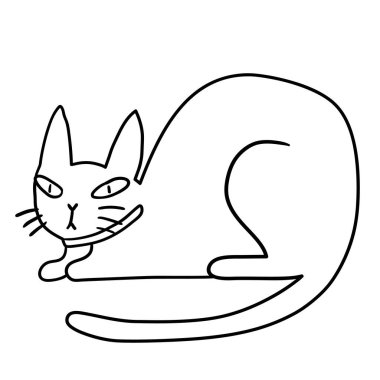 Beyaz arka planda izole edilmiş sevimli çizgi film kara kedisi. Cadılar Bayramı