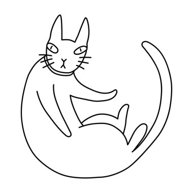 Beyaz arka planda izole edilmiş sevimli çizgi film kara kedisi. Cadılar Bayramı