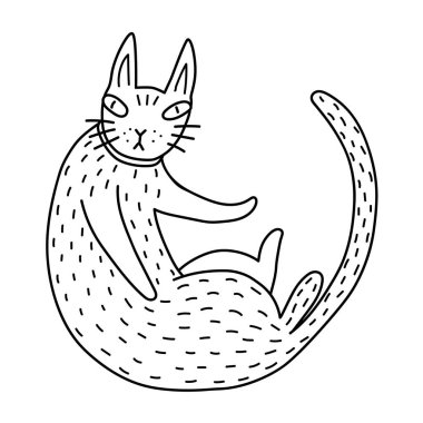 Beyaz arka planda izole edilmiş sevimli çizgi film kara kedisi. Cadılar Bayramı