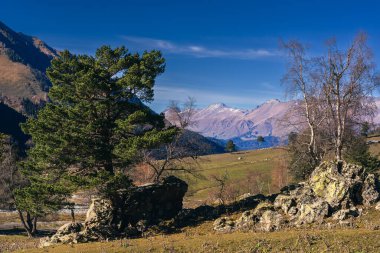 Sonbaharda dağlarda manzara. Arkhyz. Karachay-Çerkessia. Rusya.