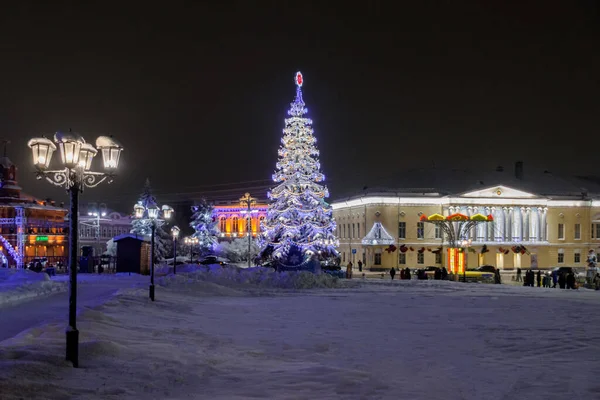 Praça Ano Novo Vladimir Com Uma Árvore Natal — Fotografia de Stock