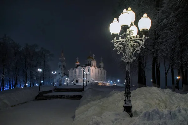 Miasto Władimir Zimowy Wieczór Katedra Wniebowzięcia — Zdjęcie stockowe