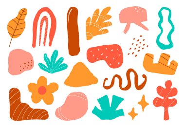 Soyut el çizimi şekli. organik karalama nesneleri. Moda çağdaş geometrik kütle koleksiyonu. Vektör ögesi tasarımı.