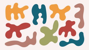 Moda dekorasyonu ve duvar dekorasyonu için soyut organik şekiller. çağdaş kumaş dekor elementi. El çizimi boho doodle sanatı. İskandinav tarzı kabarcık