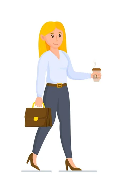 Ilustração Vetorial Uma Mulher Negócios Rapariga Negócios Vai Trabalhar Homem — Vetor de Stock