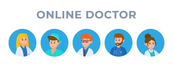 온라인 상담의 벡터화 온라인 시험에 참가하는 의사들의 사진입니다 유행병이야 코로나 — 스톡 벡터