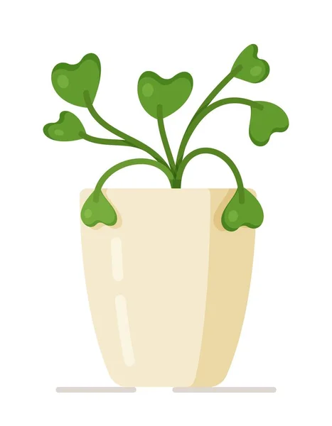 Vektor Illusztráció Egy Gyönyörű Zöld Virág Egy Fehér Vázában Dekoratív — Stock Vector