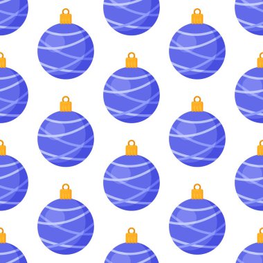 Noel oyuncakları modelinin vektör çizimi. Mavi Noel oyuncaklarının kusursuz deseni. Kusursuz mavi balon deseni.  