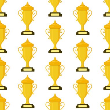Beyaz arka planda izole edilmiş altın bardak deseninin vektör çizimi. Olimpiyat şampiyonu. Birincilik için kusursuz bardak çizimi. Kazanan