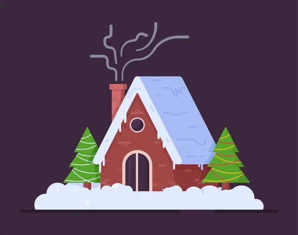 Εικονογράφηση Διάνυσμα Του Σπιτιού Χειμώνα Χριστουγεννιάτικη Κάρτα Αφίσα Φόντου Έννοια — Διανυσματικό Αρχείο