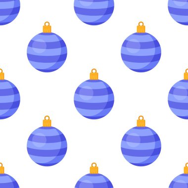 Noel oyuncakları modelinin vektör çizimi. Mavi Noel oyuncaklarının kusursuz deseni. Kusursuz mavi balon deseni.  