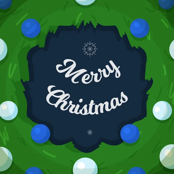 Vector Illustratie Van Blauwe Kerstkrans Prachtige Groene Krans Met Witte — Stockvector
