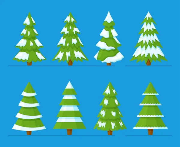 Ilustración Vectorial Conjunto Árboles Navidad Verdes Salpicados Nieve Árboles Navidad — Vector de stock