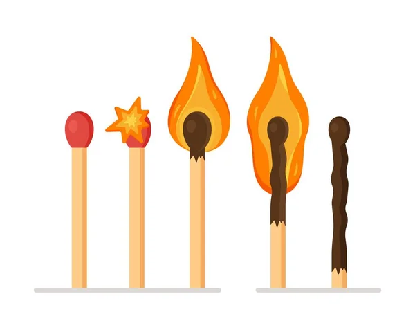 Ilustração Vetorial Correspondência Jogos Fósforos Incendiários Fósforos Queimados Faísca Fogo — Vetor de Stock