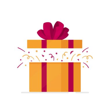 Kutu konfetisinin vektör çizimi. Serpentine hediye kutusu beyaz arka planda izole edilmiş. Yeni yıl için kartpostal. 