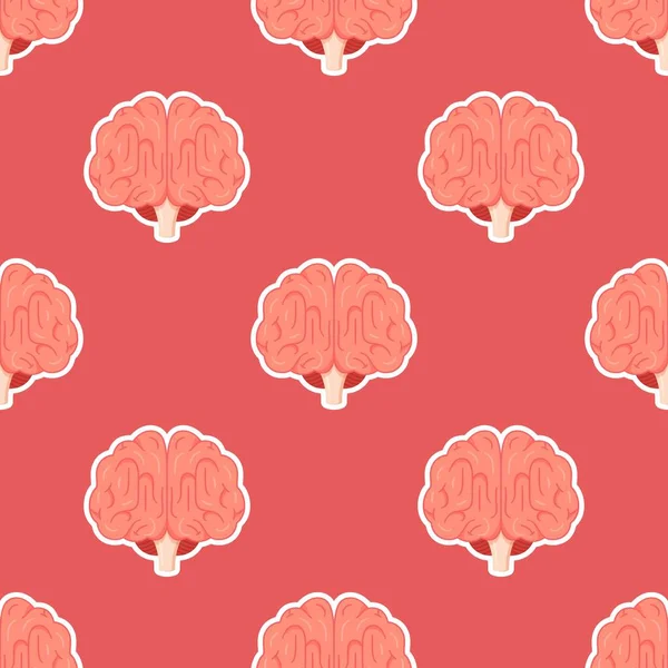 Beyin ön deseninin vektör çizimi. Kırmızı arka planda kusursuz beyin yapısı. Beynin sağ ve sol yarımkürelerinin baskısı. Beyin nakli.. 