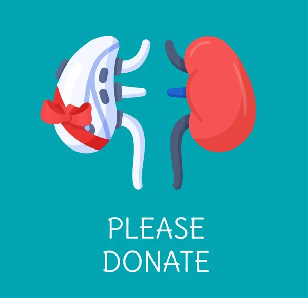 寄付してくださいというコンセプトのベクトルイラスト 移植のための腎臓が必要です 病気の人を助けなさい 助けにならない バイオニック腎臓 — ストックベクタ