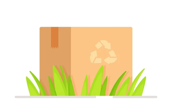 Vector Illustration Recycle Box Standing Grass White Background Recycle Box — Stock Vector