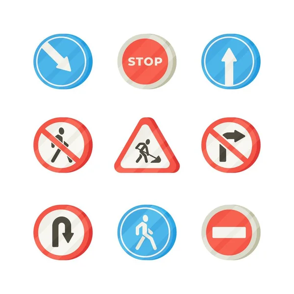 Illustration Various Road Signs Isolated White Background Set Road Signs — Stock Vector