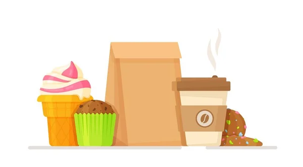 Ilustração Vetorial Almoço Doce Conceito Delicioso Doce Café Manhã Lanche — Vetor de Stock