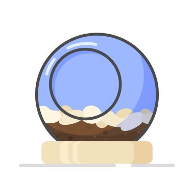 Yuvarlak glsass tenceresinin vektör çizimi. Tomurcuklanan bitkiler için yuvarlak cam kap. Cam kap beyaz arka planda izole edilmiş. Tencerenin içindeki toprak ve taşlar.. 