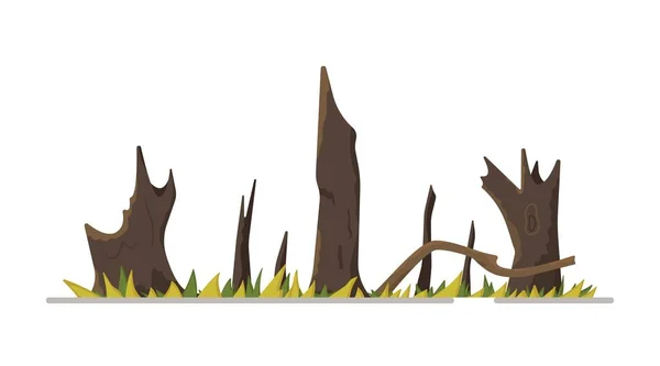 Vector Illustration Fire Aftermath Fire Dry Scorched Branches Burned Broken — 图库矢量图片