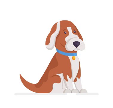 An obedient dog sits waiting for his master against a white background. Vector illustration of a purebred dog. Guardian. Groomed pet.