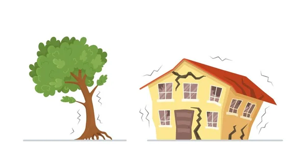 Vector Illustration Earthquake Yellow Earthquake Sprayed House Isolated White Background —  Vetores de Stock