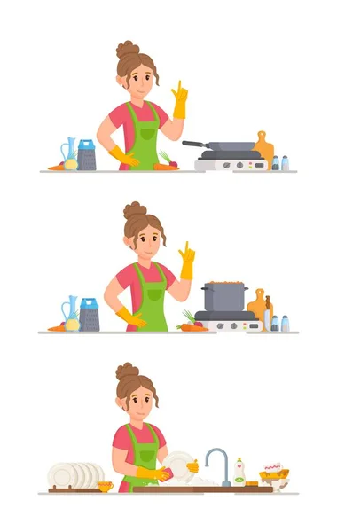 Vector Illustration Housewife Set Spend Your Weekends Benefit Housewife Doing — Stock Vector