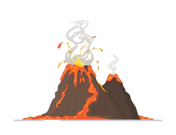 Vector Illustration Isolated Volcano Volcanic Eruption Flowing Lava Natural Cataclysm — стоковый вектор