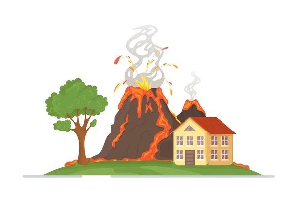 Vector Illustration Concept Volcano City White Background Volcano Eruption Natural — Stock vektor