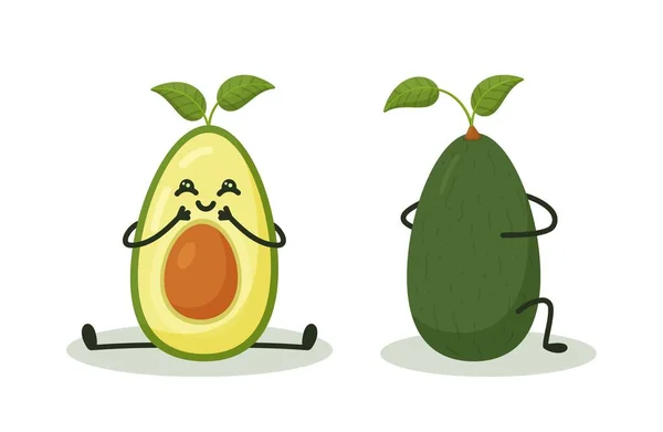 Cute Shy Avocado Both Sides Vector Illustration Avocado Characters Isolate — Stock Vector