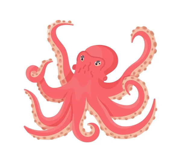 Roze Octopus Geïsoleerd Witte Achtergrond — Stockvector