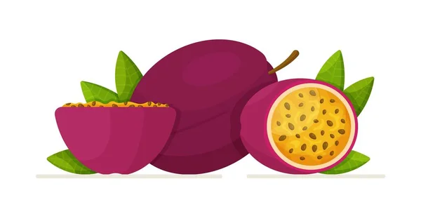 Fruta Pasión Está Aislada Sobre Fondo Blanco Ilustración Vectorial Del — Vector de stock