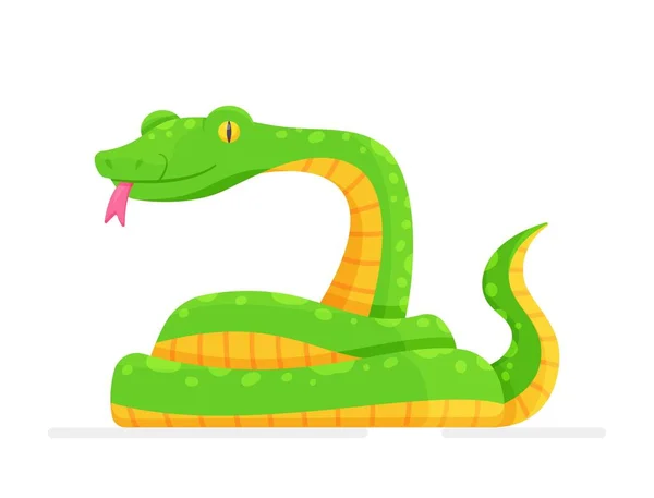 Egy Nagy Zöld Kígyó Kilóg Nyelvével Vektor Illusztrációja Kígyó Elszigetelt — Stock Vector
