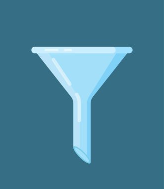 Mavi arka plandaki cam kimyasal filtrede izole edilmiş. Laboratuvar kimyasalı temsili. Laboratuvar kimyasal aygıtı.