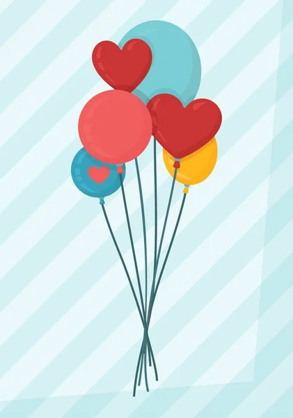 Ένα Μάτσο Μπαλόνια Ηλίου Καρδιές Εικονογράφηση Διάνυσμα Των Χαιρετισμών Ημέρα — Διανυσματικό Αρχείο
