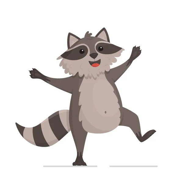 Stock vector A beautiful and cheerful raccoon isolated on a white background. Vector illustration of an unusual pet. Gray fluffy. 