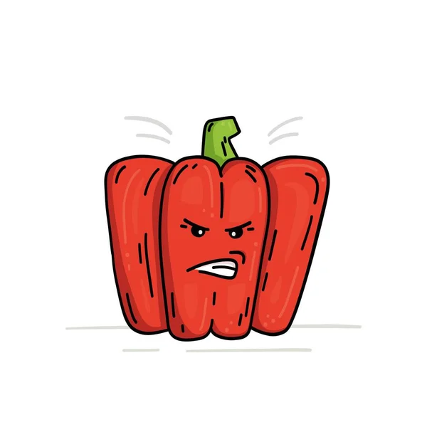 Vektorillustration Einer Wütenden Roten Paprika Gemüse Doodle Stil — Stockvektor