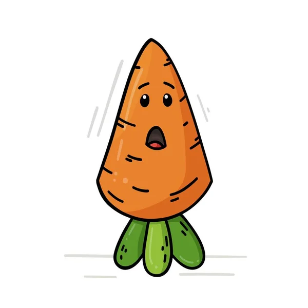 Bonita Zanahoria Asustada Fruta Emocional Brillante Ilustración Vectorial Una Zanahoria — Vector de stock