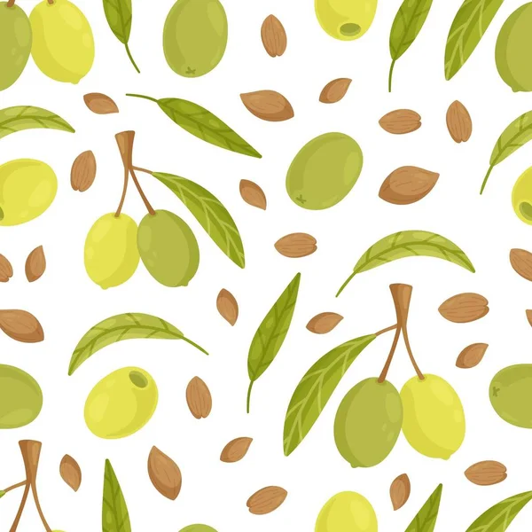 Ярко Зеленый Оливковый Узор Векторная Иллюстрация Жирных Фруктов Бесшовный Рисунок — стоковый вектор