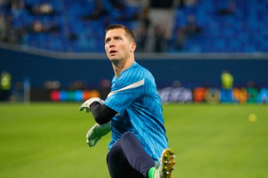 Saint Petersburg, Rusya - 8 Aralık 2021: Futbol, UEFA Şampiyonlar Ligi. H. Zenit grubu Chelsea 'ye karşı. Oyuncular Mikhail Kerzhakov