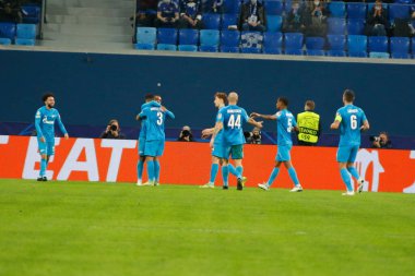 Saint Petersburg, Rusya - 8 Aralık 2021: Futbol, UEFA Şampiyonlar Ligi. H. Zenit grubu Chelsea 'ye karşı. Oyuncular 