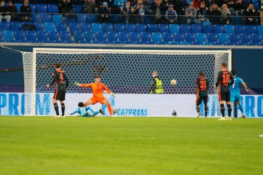 Saint Petersburg, Rusya - 8 Aralık 2021: Futbol, UEFA Şampiyonlar Ligi. H. Zenit grubu Chelsea 'ye karşı. Oyuncular 