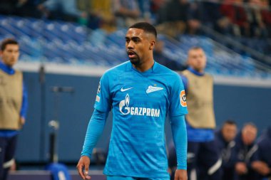 Saint Petersburg, Rusya - 8 Aralık 2021: Futbol, UEFA Şampiyonlar Ligi. H. Zenit grubu Chelsea 'ye karşı. Oyuncular Malcom