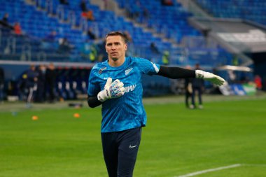 Saint Petersburg, Rusya - 03 Aralık 2021: Futbol. Rusya Premier Ligi 2021-2022. Zenit Futbol Kulübü - Rostov. Futbol kulübü Mikhail Kerzhakov 'un oyuncusu.