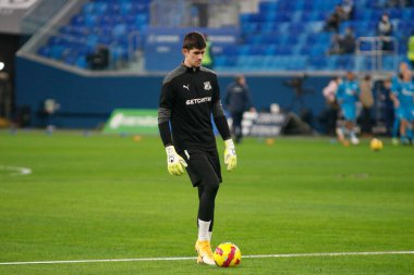 Saint Petersburg, Rusya - 03 Aralık 2021: Futbol. Rusya Premier Ligi 2021-2022. Zenit Futbol Kulübü - Rostov. Futbol kulübü Egor Baburin 'in oyuncusu.