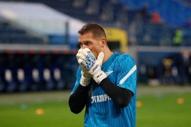 Saint Petersburg, Rusya - 03 Aralık 2021: Futbol. Rusya Premier Ligi 2021-2022. Zenit Futbol Kulübü - Rostov. Futbol kulübü Mikhail Kerzhakov 'un oyuncusu.